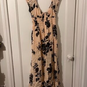 Free People Cream and Black Floral Maxi Dress